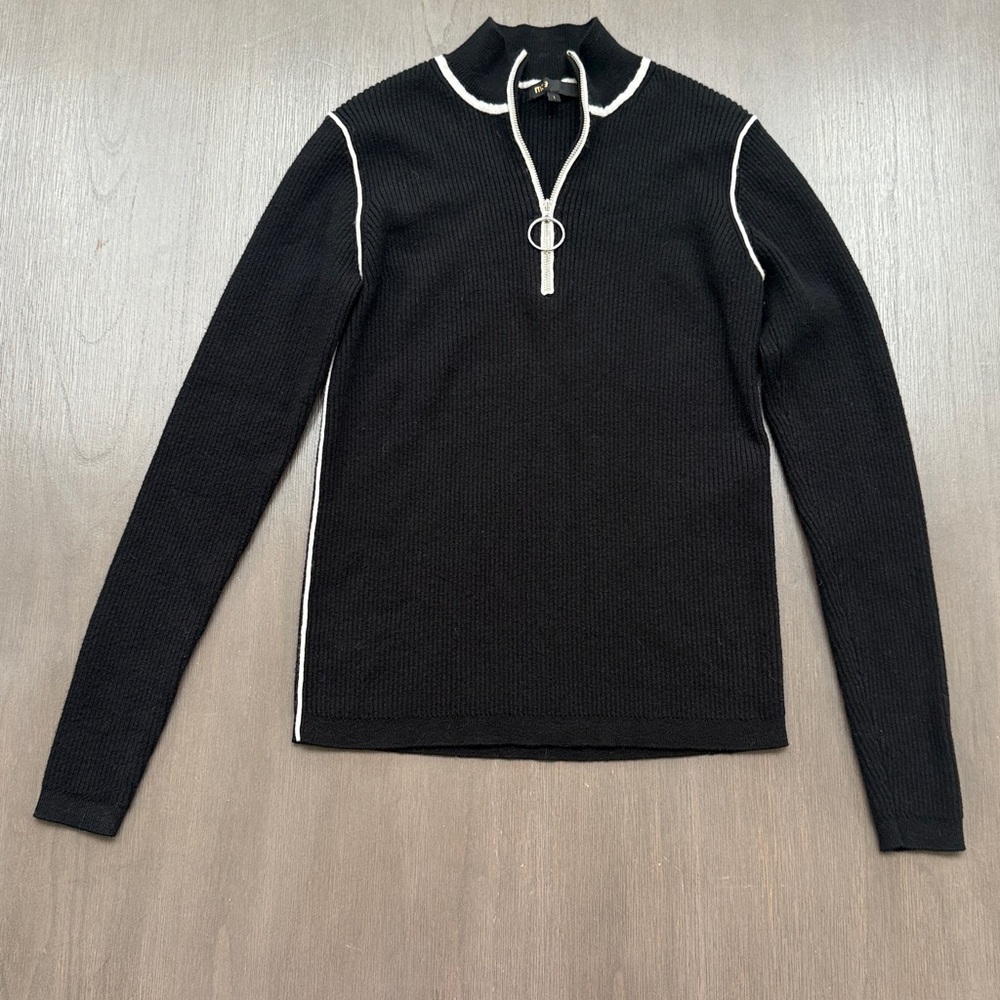 Maje Black Ribbed Half-Zip Sweater, Size 1 Small